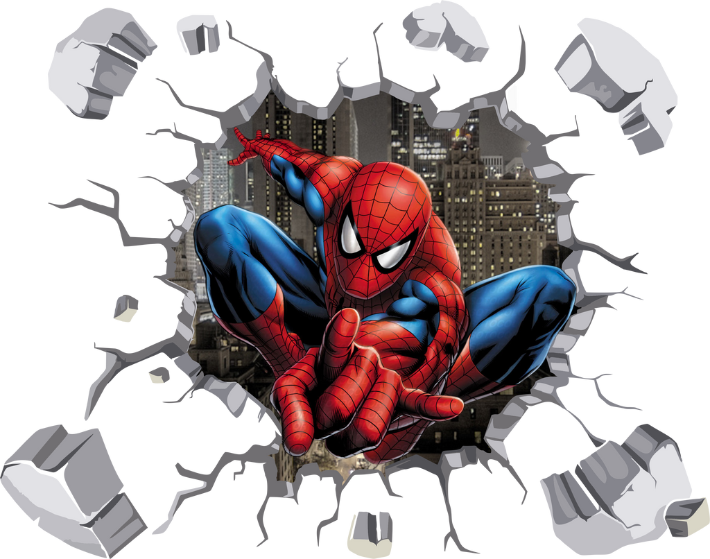 3D Spiderman bursting through the wall (90 x 72cms)
