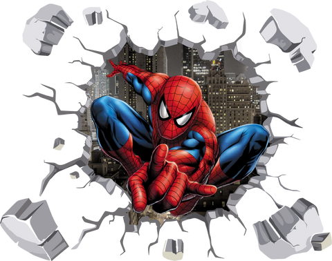 3D Spiderman bursting through the wall (90 x 72cms)