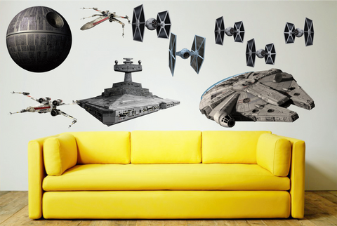 Death Star, Millennium Falcon, Tie Fighters Full colour HD