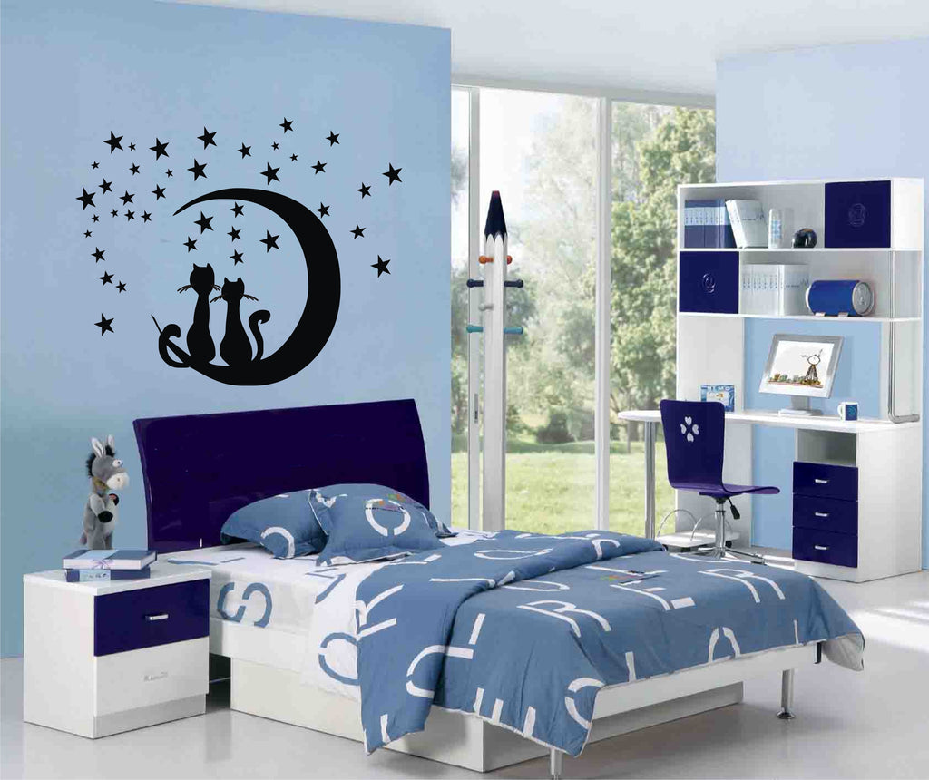 Black Cats sitting on the moon wall sticker
