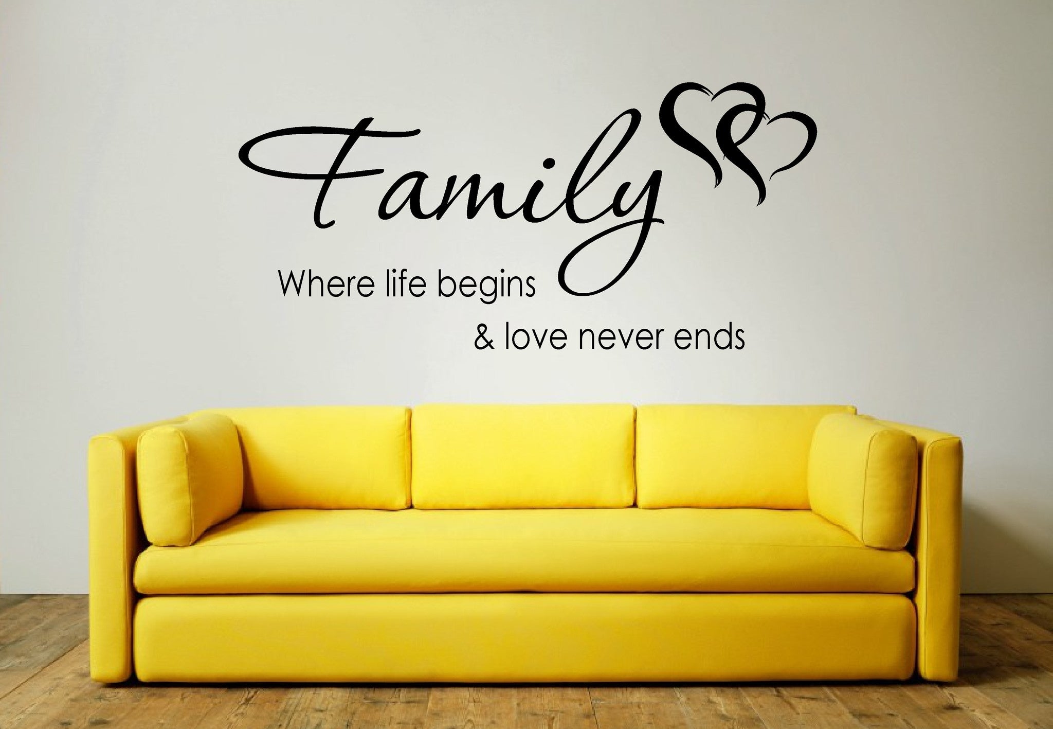 Adesivo Murale 'Family Where Life Begins And Love Never Ends' - Decalcomania In Vinile Nero 29x57 Cm Per Soggiorno E Camera