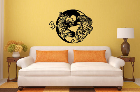Tiger and Dragon on Ying Yang Symbol