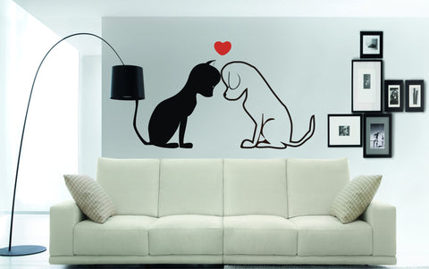 Cat and Dog with Love Heart decorative wall decal