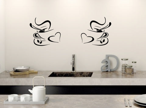 2 COFFEE CUPS Kitchen Wall Art Stickers