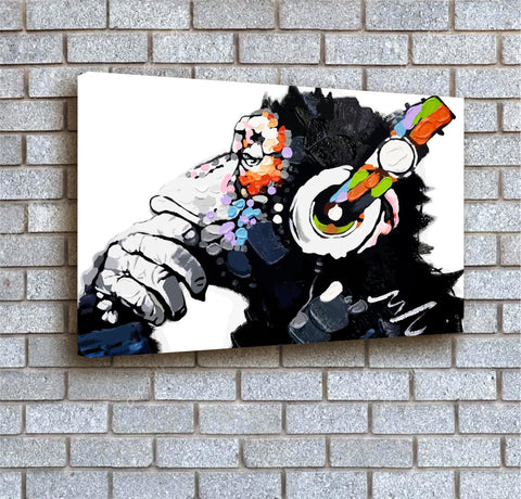 DJ Monkey Banksy - A3 Boxed Canvas Print