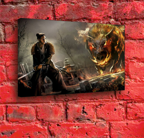 Samurai & Fire Demon - A3 Boxed Canvas Print