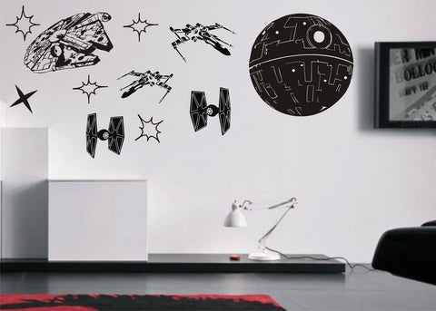 Death Star, Millennium Falcon and Tie Fighters